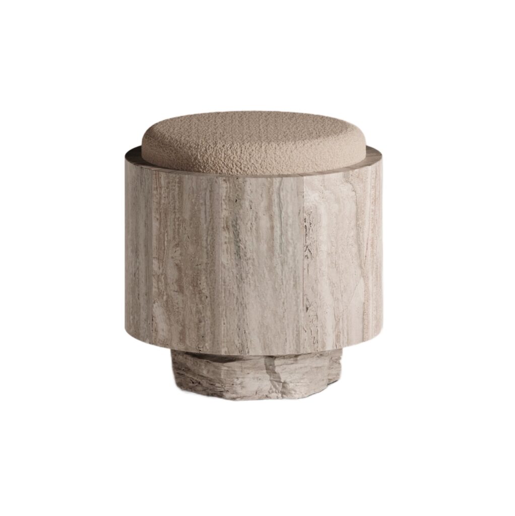 Tecton Stool in Travertine or Teak by Félix Millory for Monitillo 1980 1