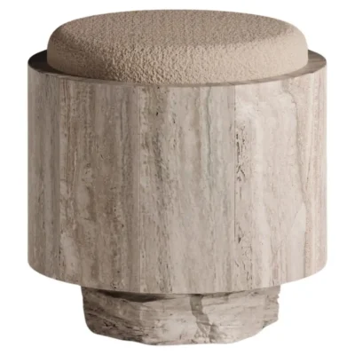 Tecton Stool in Travertine or Teak by Félix Millory for Monitillo 1980