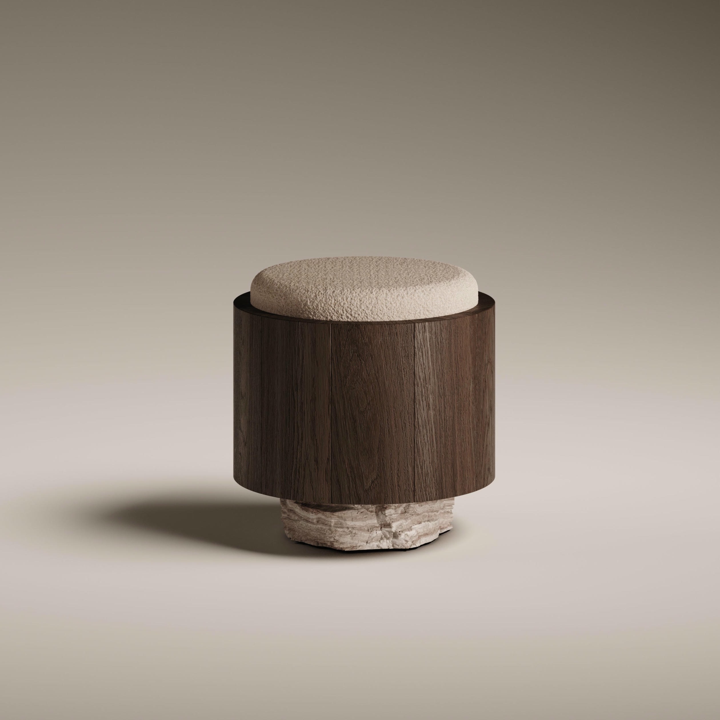 Tecton Stool in Travertine or Teak by Félix Millory for Monitillo 1980 3