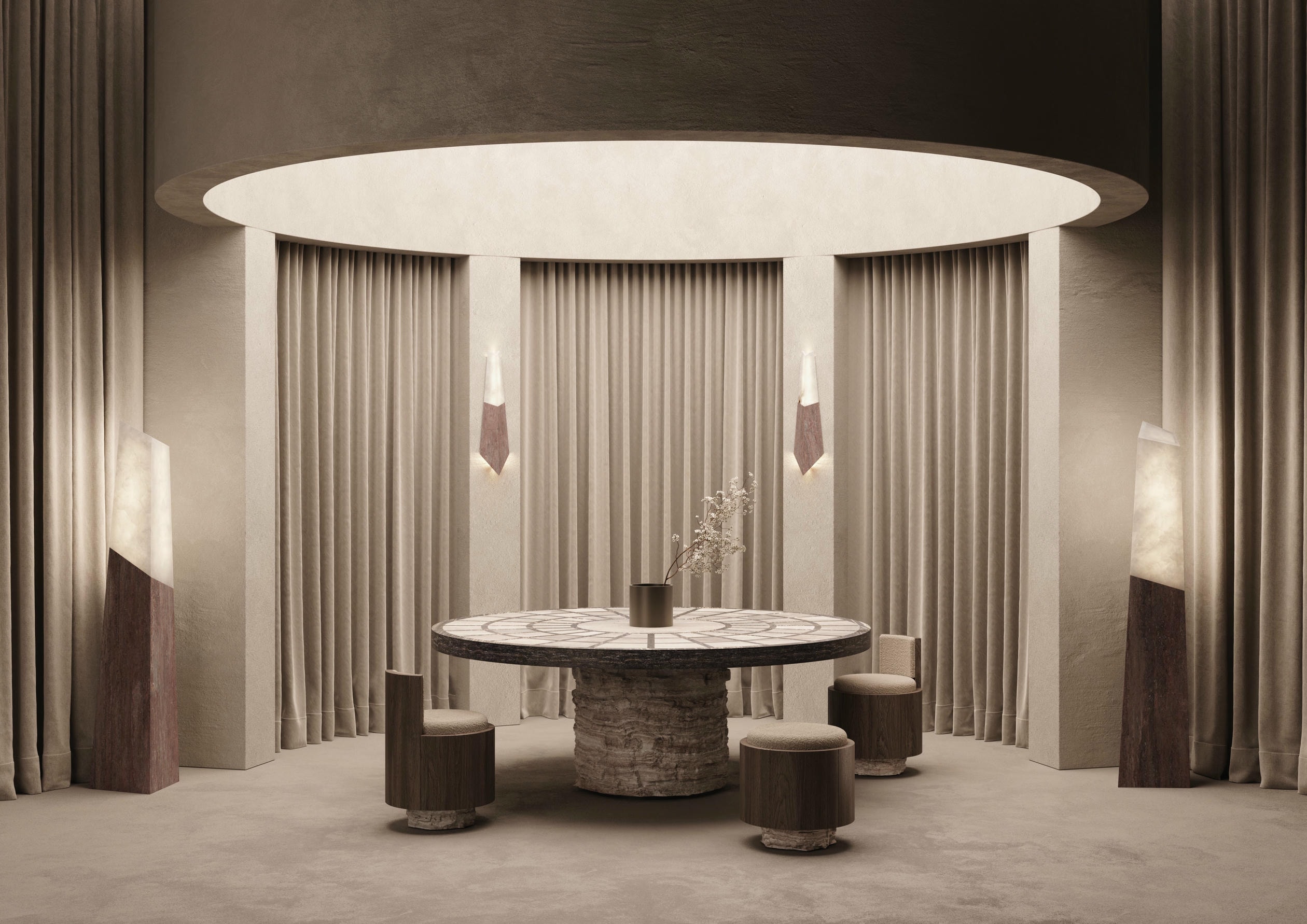 Tecton Stool in Travertine or Teak by Félix Millory for Monitillo 1980 4
