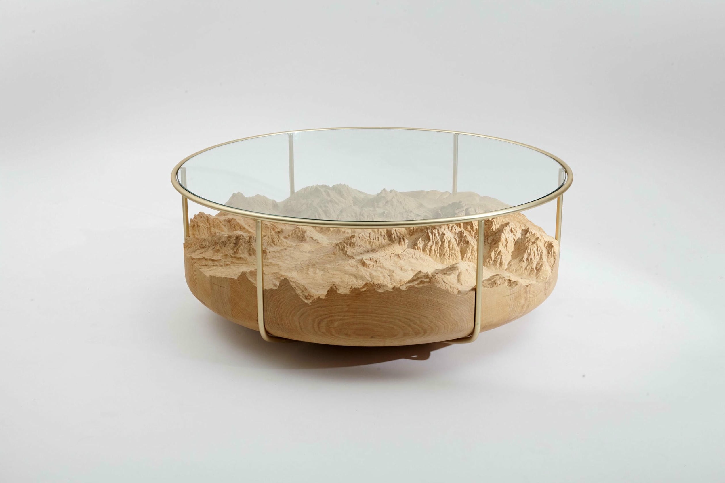 Transparent Glass Coffee Table in Cherry Wood & Brass Frame by DOLOMITISCH 2