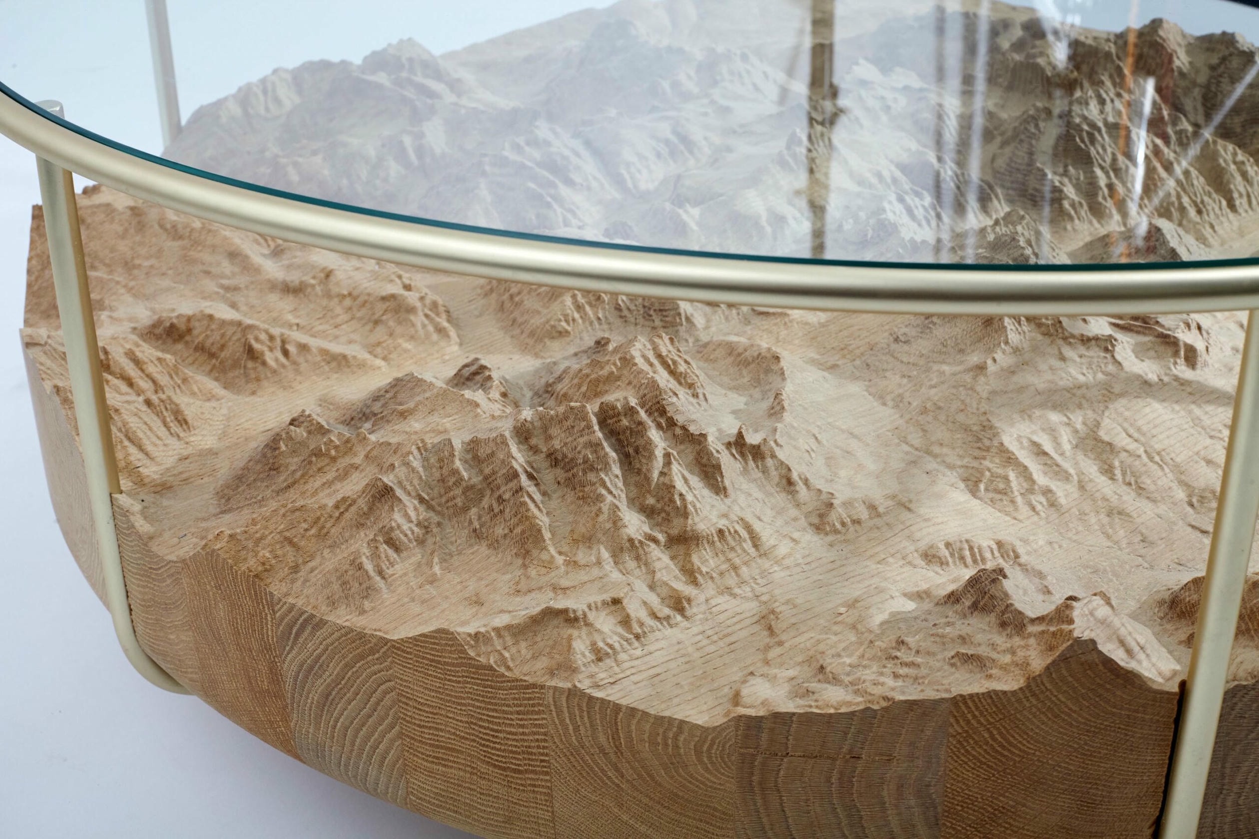 Transparent Glass Coffee Table in Cherry Wood & Brass Frame by DOLOMITISCH 3