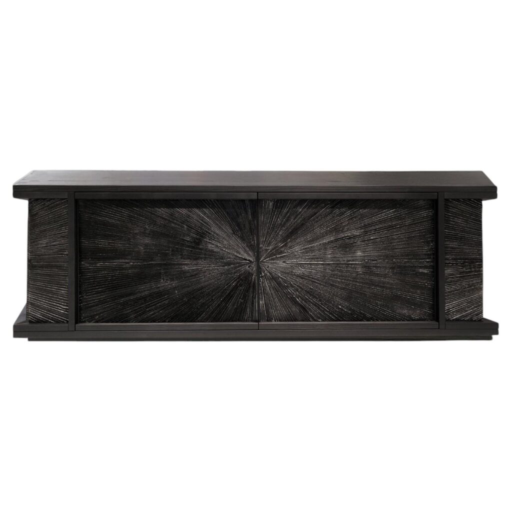 Black Sun Hole Console in Patinated Aluminum Stained Fir Wood by Alex Turco 4