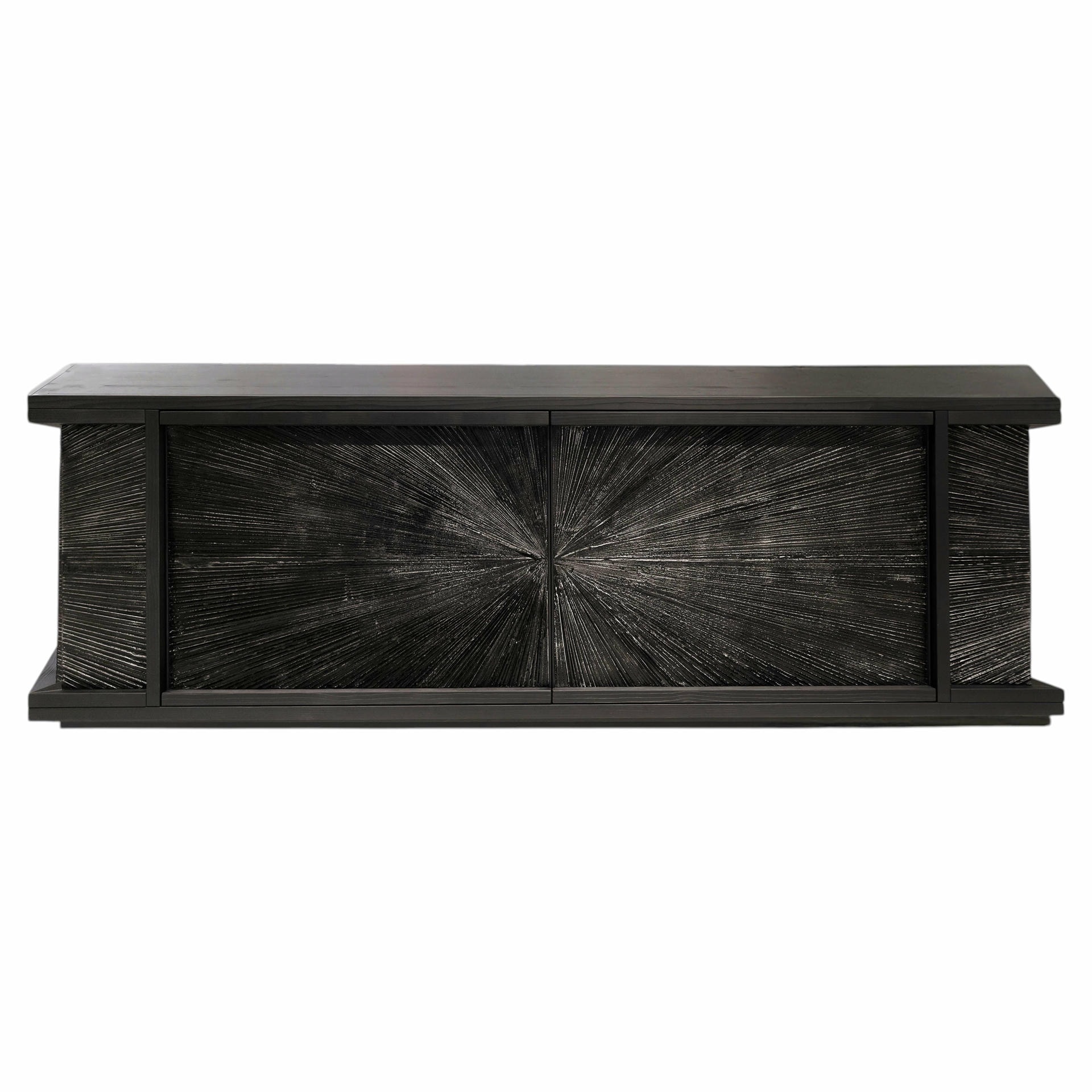 Black Sun Hole Console in Patinated Aluminum & Stained Fir Wood by Alex Turco 1