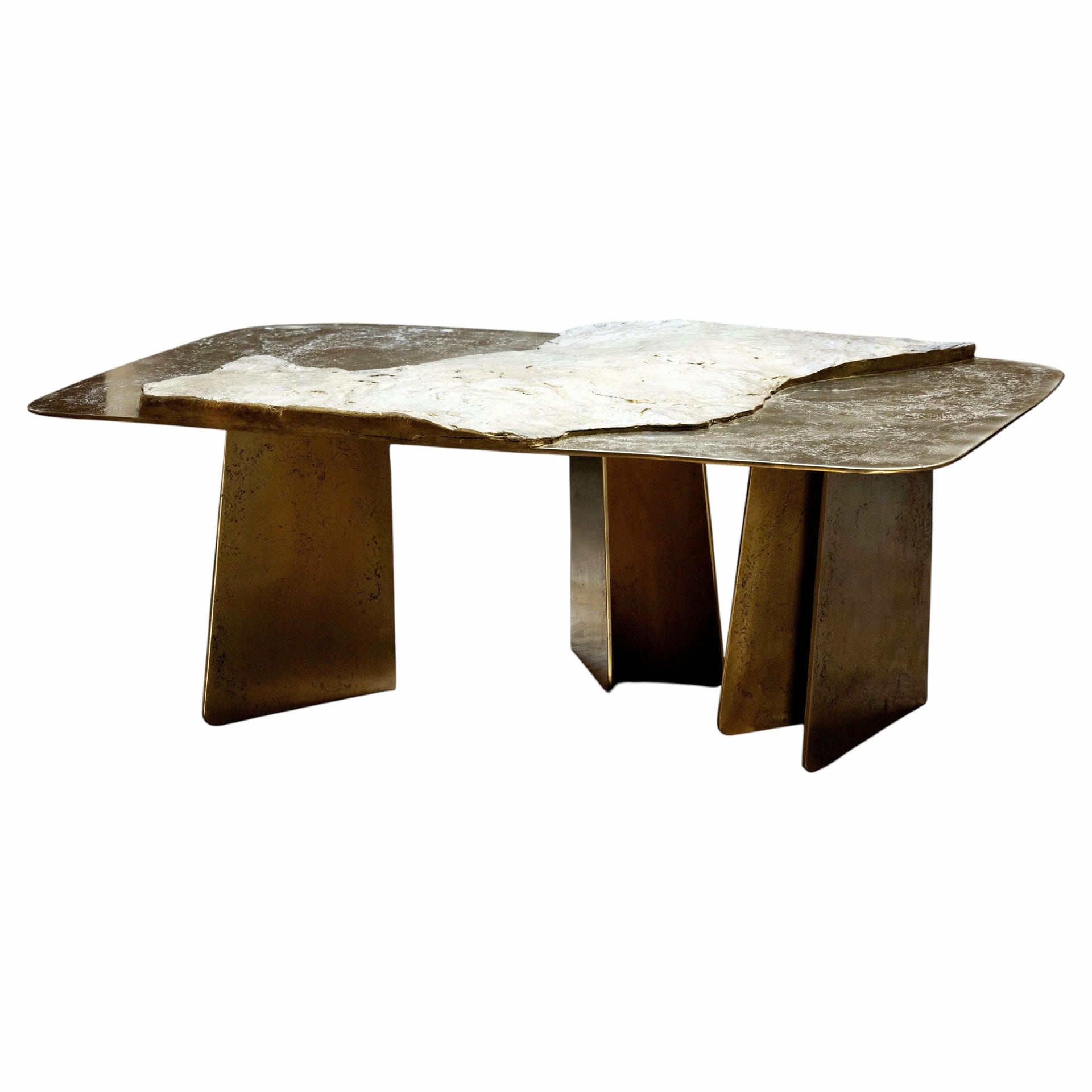 Stoneage One Of A Kind Sculptural Coffee Table in Brass & Marble by Alex Turco 1
