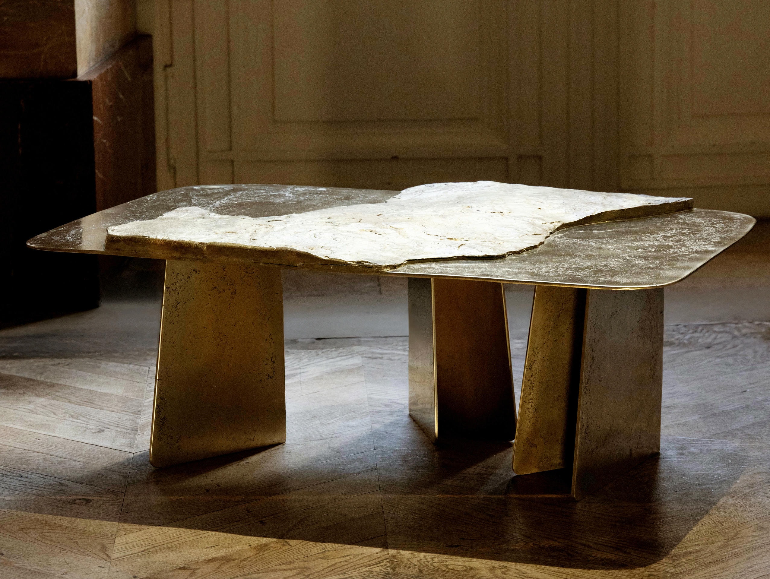 Stoneage One Of A Kind Sculptural Coffee Table in Brass & Marble by Alex Turco 2