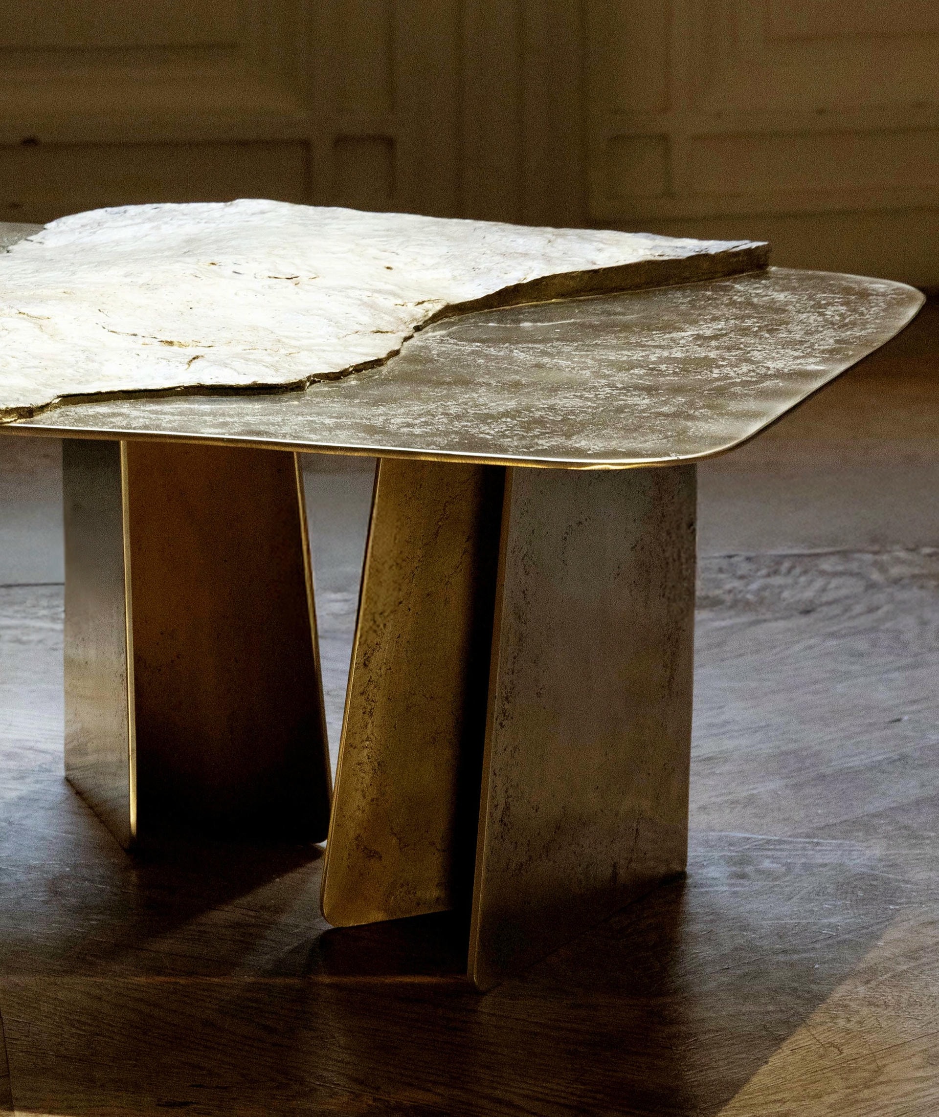 Stoneage One Of A Kind Sculptural Coffee Table in Brass & Marble by Alex Turco 3