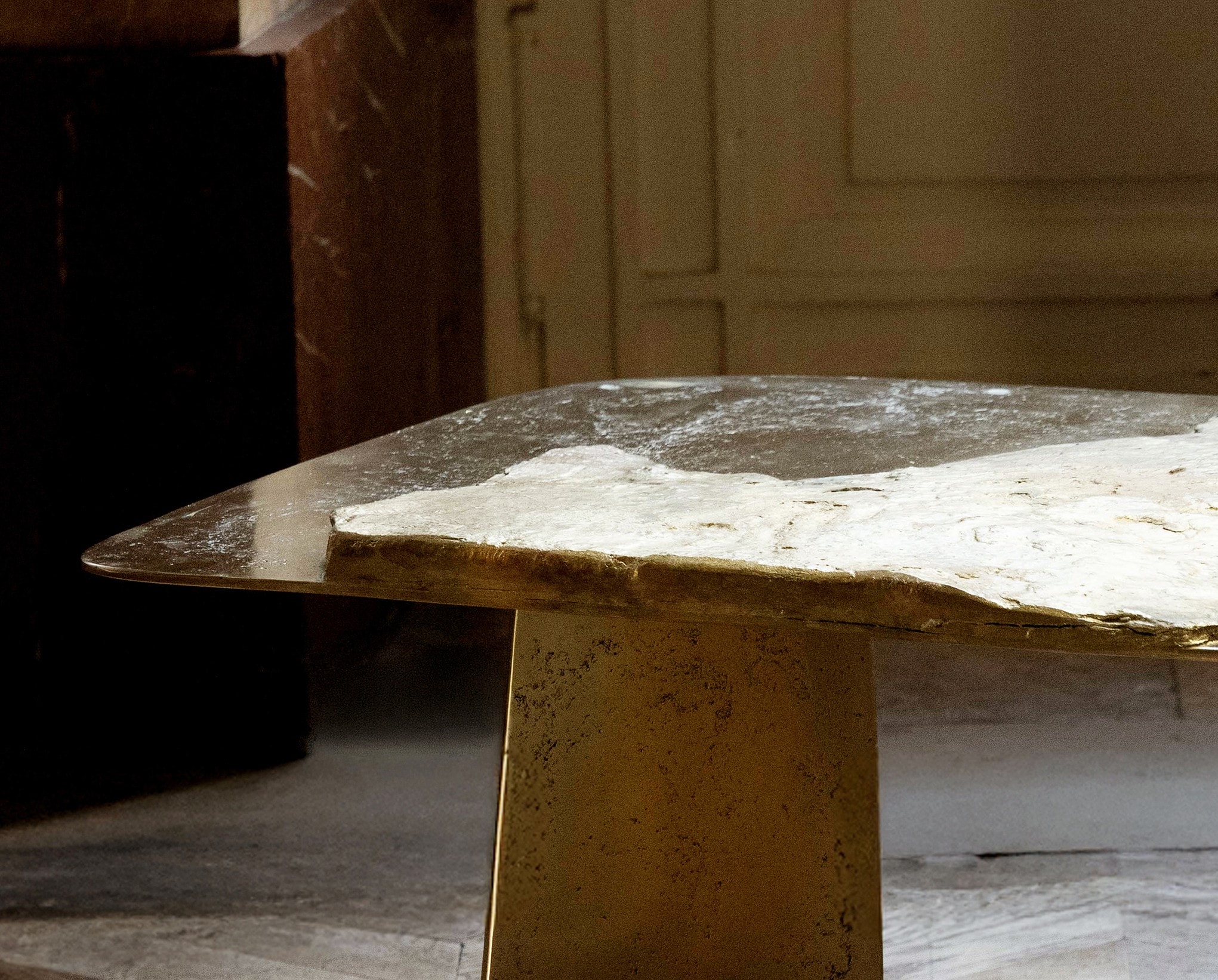 Stoneage One Of A Kind Sculptural Coffee Table in Brass & Marble by Alex Turco 4