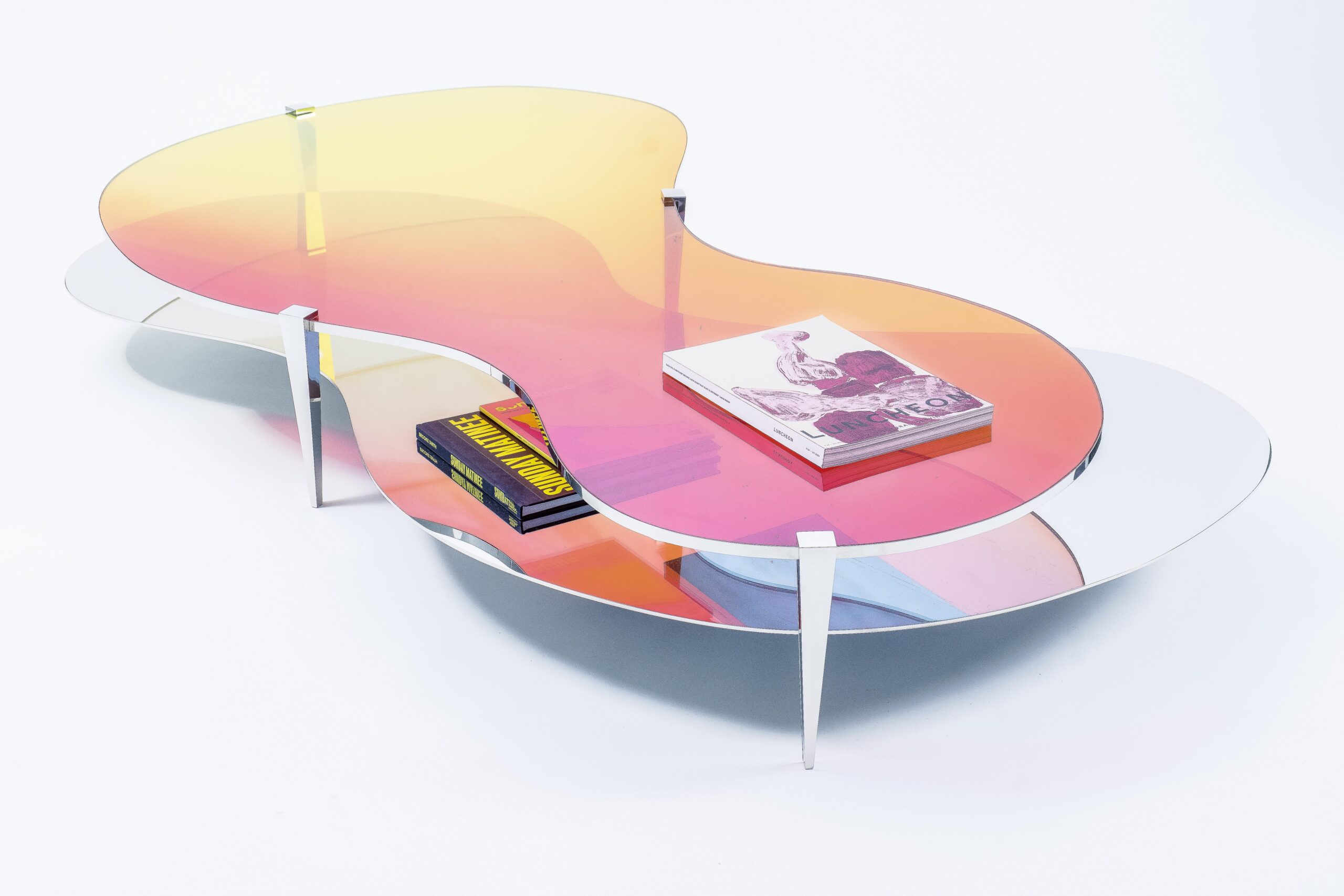 Two Tier Sculptural Dichroic Glass Coffee Table by ODA LIK Studio 3