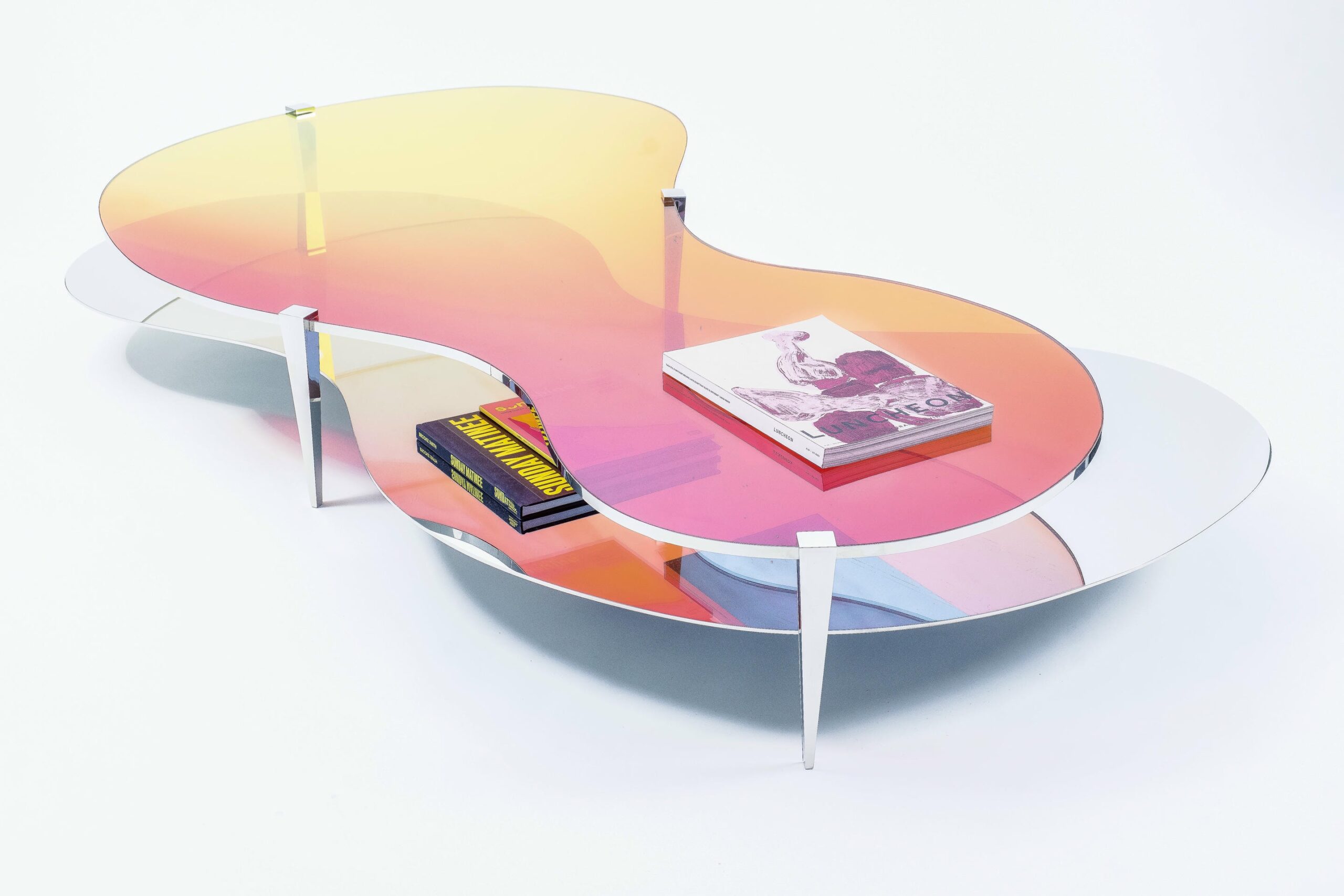 Two Tier Sculptural Dichroic Glass Coffee Table by ODA LIK Studio 8