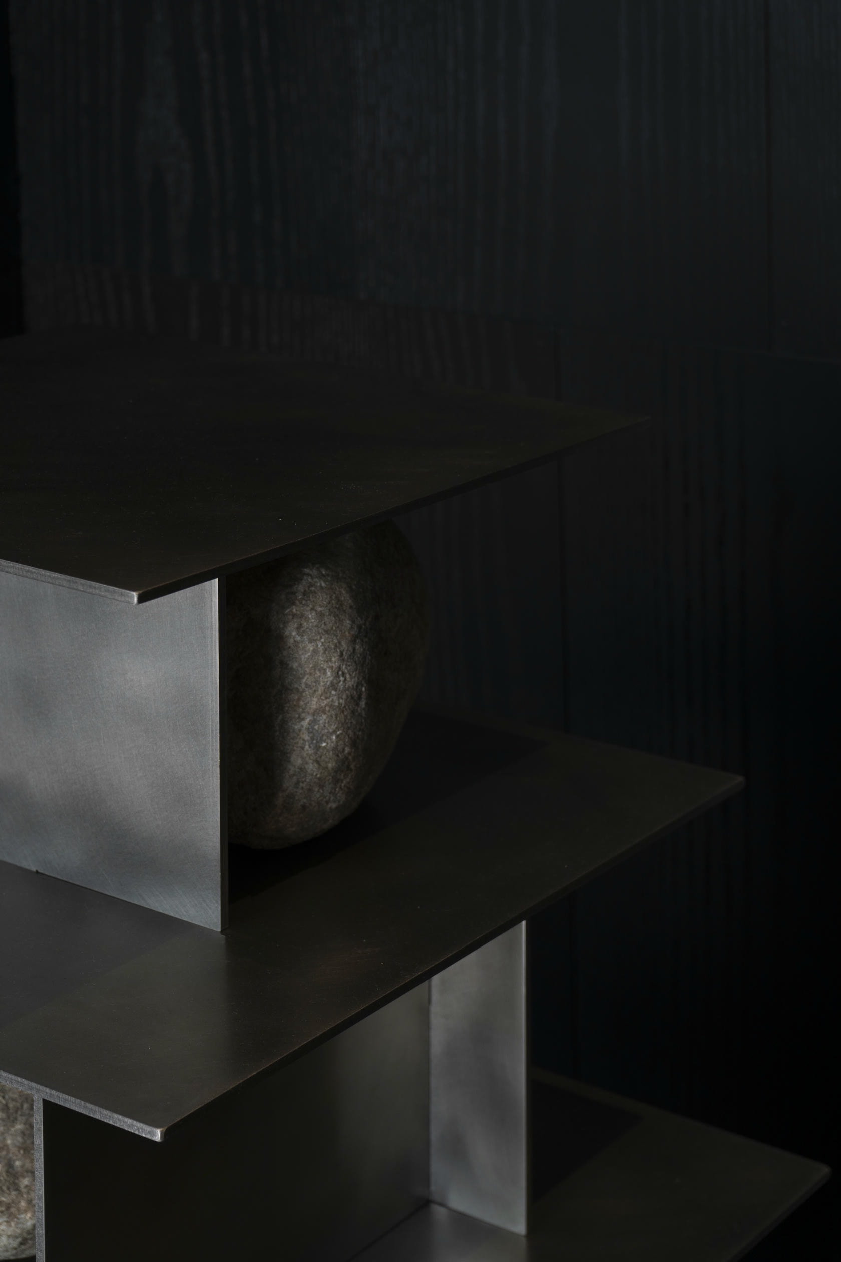Contemporary Five Level Stainless Steel Shelf with Natural Stones by Lee Sisan 5