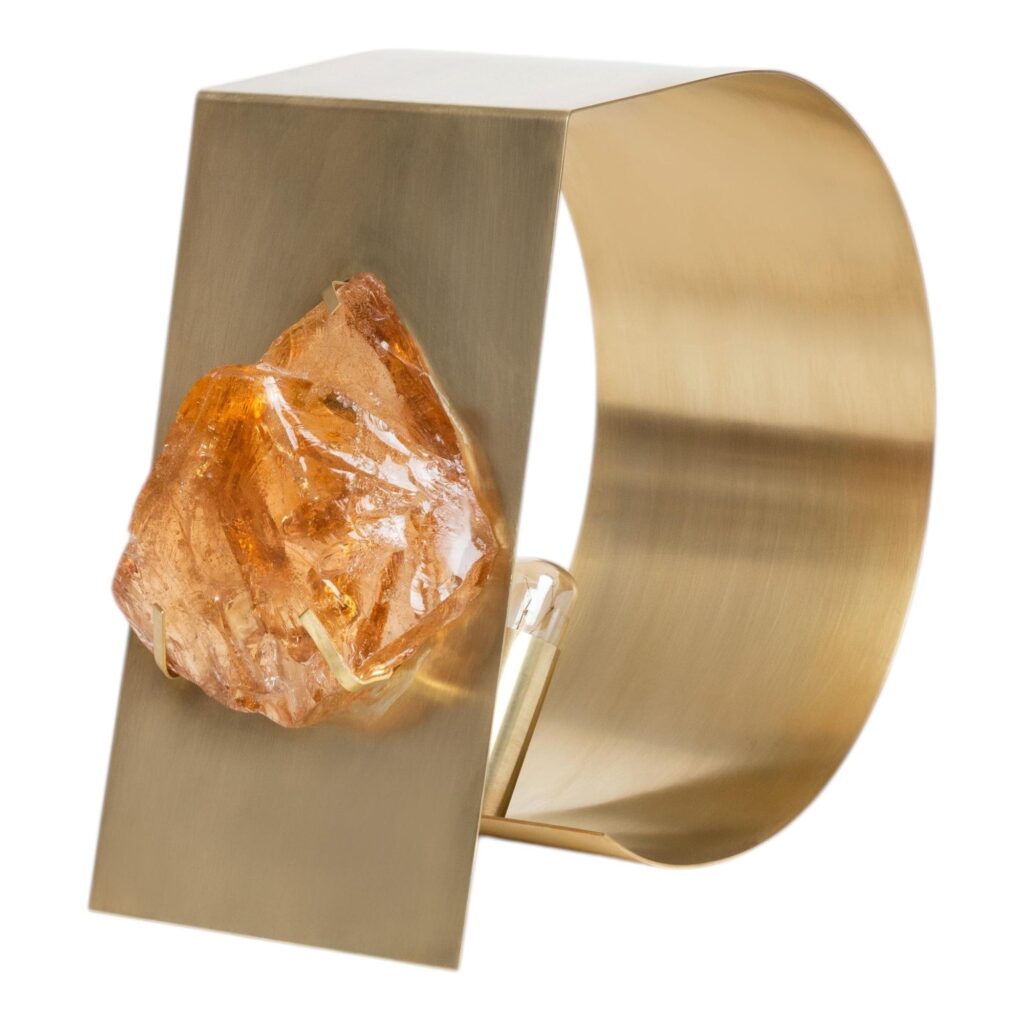Curved Form, Orange Amber Gem with Satin Brass Table Lamp by Marie Jeunet 1