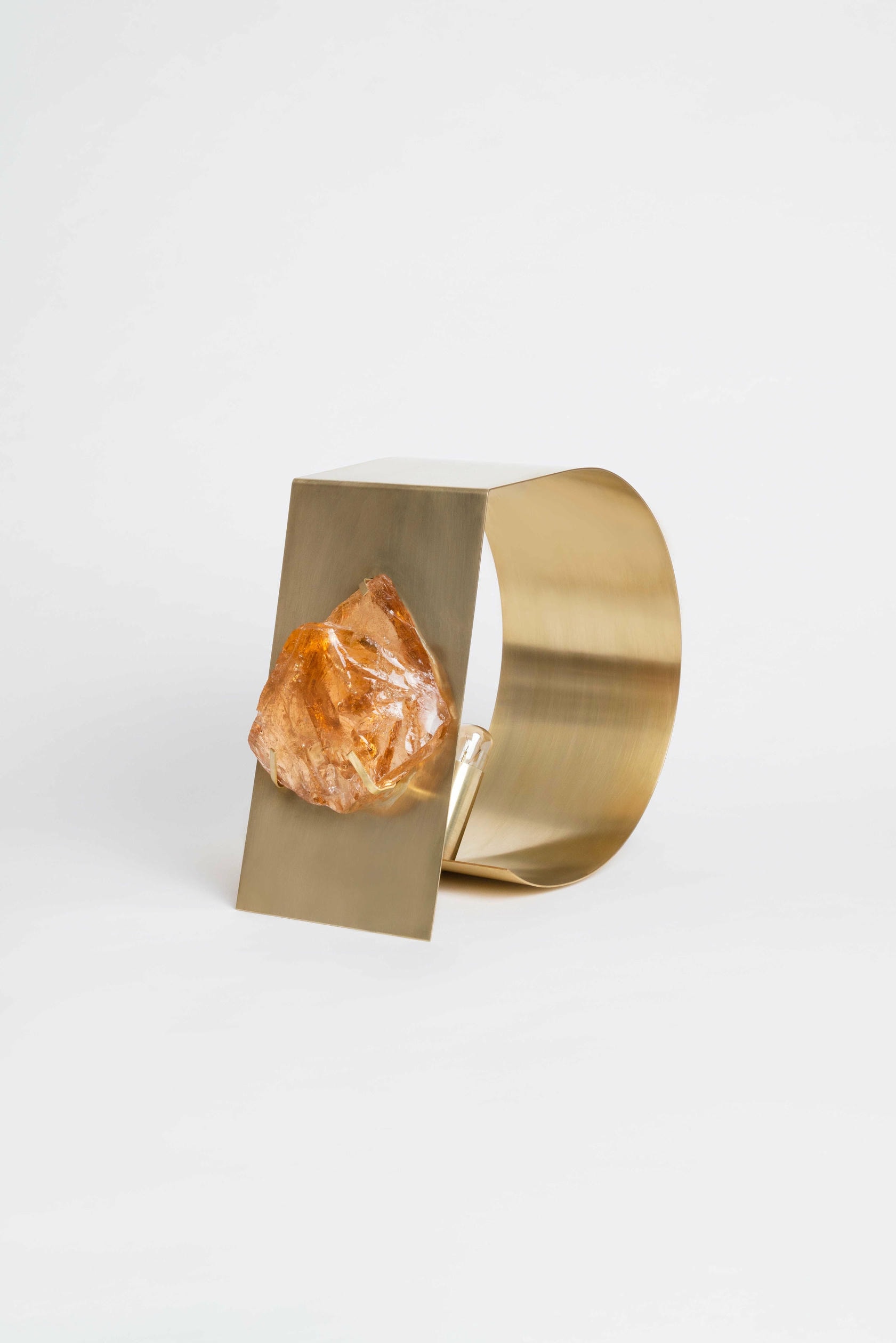Curved Form, Orange Amber Gem with Satin Brass Table Lamp by Marie Jeunet 2
