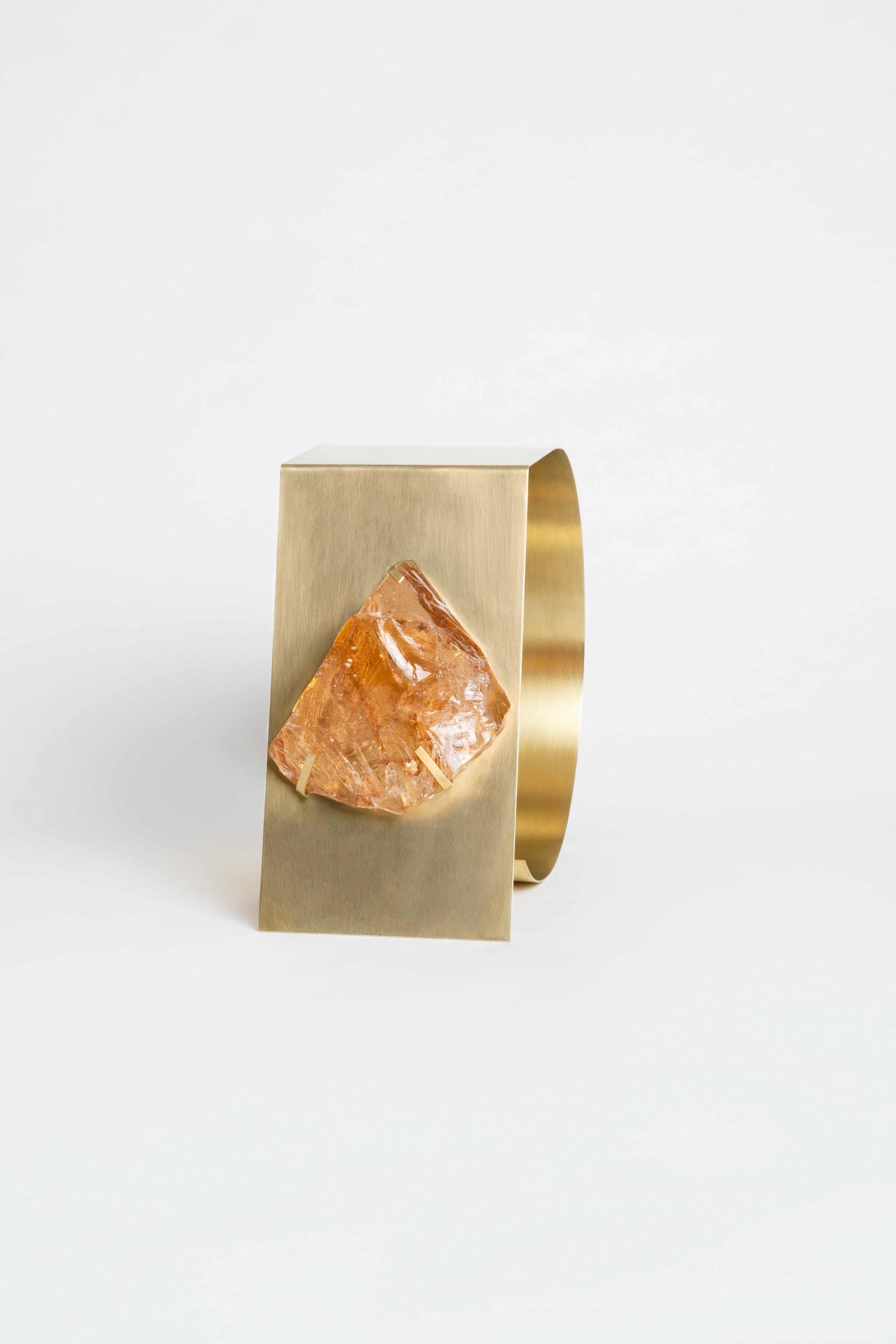 Curved Form, Orange Amber Gem with Satin Brass Table Lamp by Marie Jeunet 4