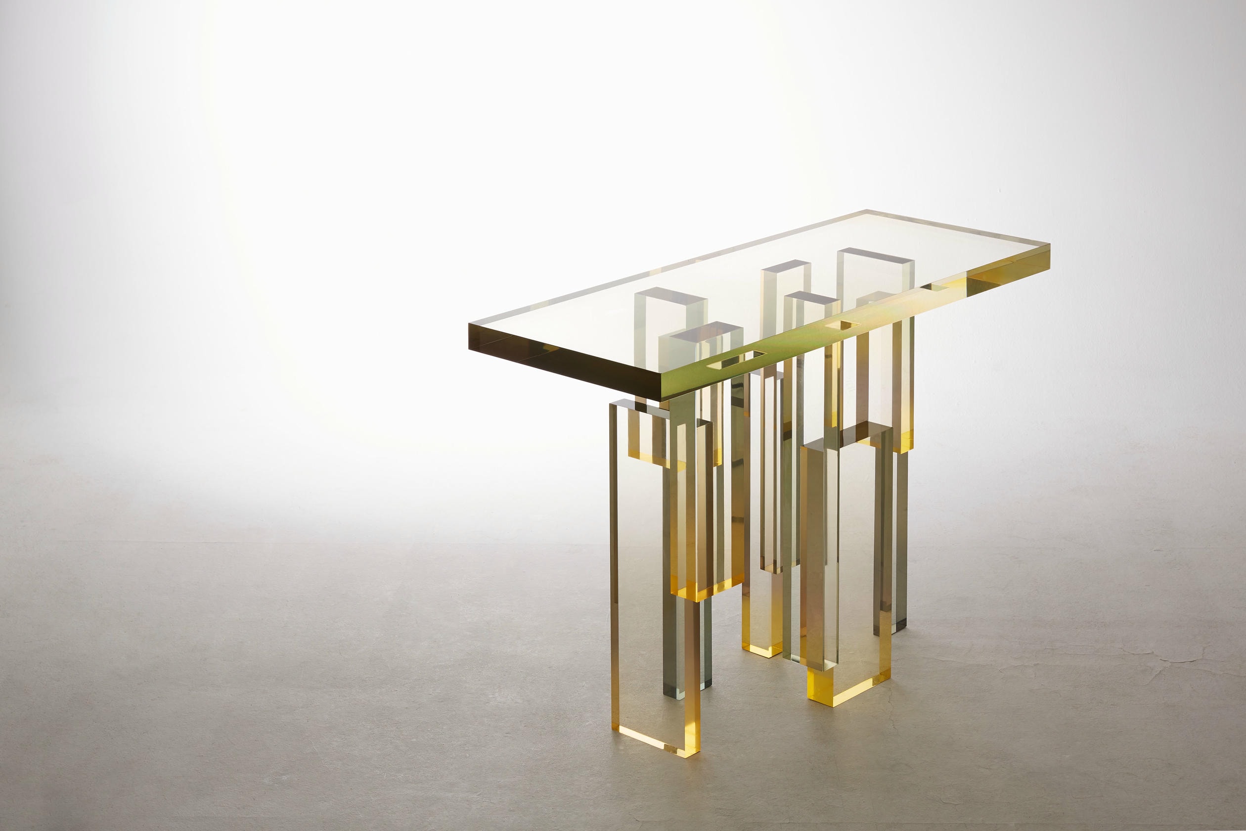 Green Amber Gradient Crystal Contemporary Console Table 02 by Saerom Yoon 5
