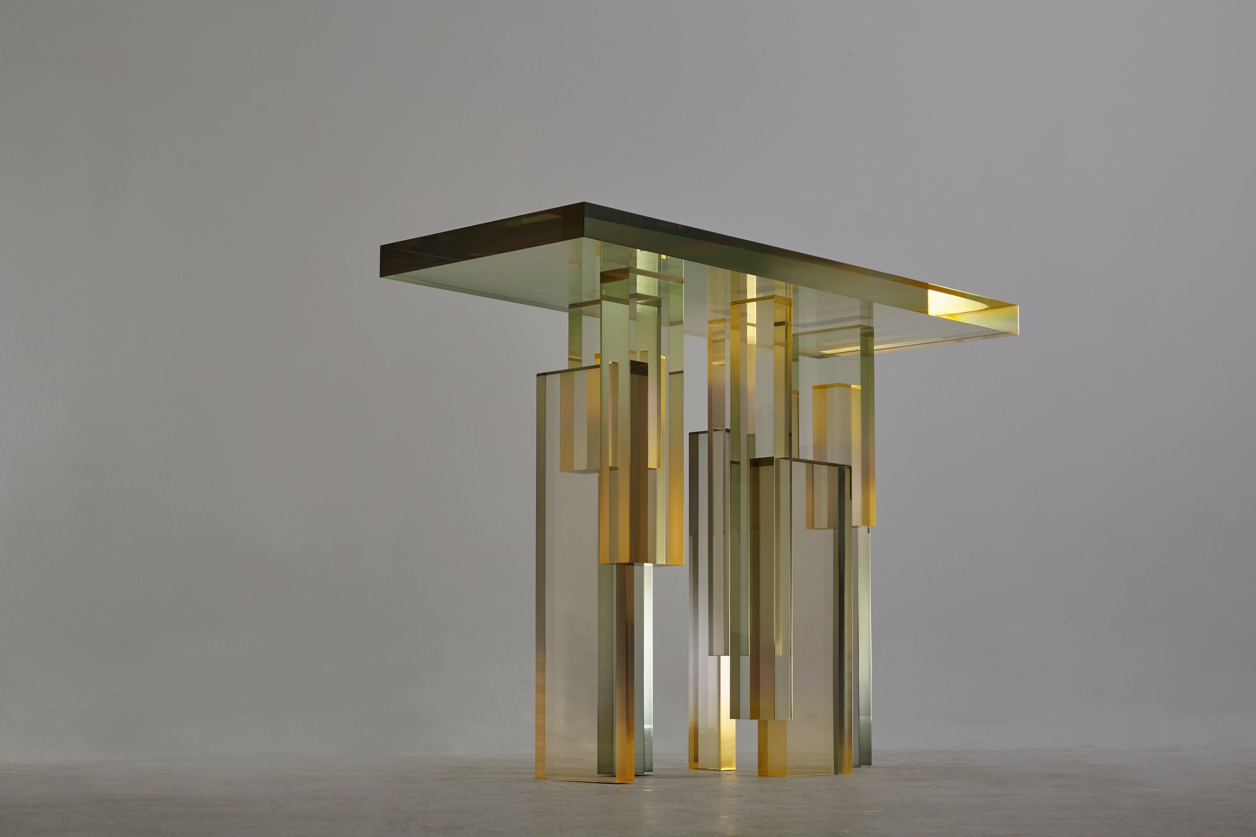 Green Amber Gradient Crystal Contemporary Console Table 02 by Saerom Yoon 6