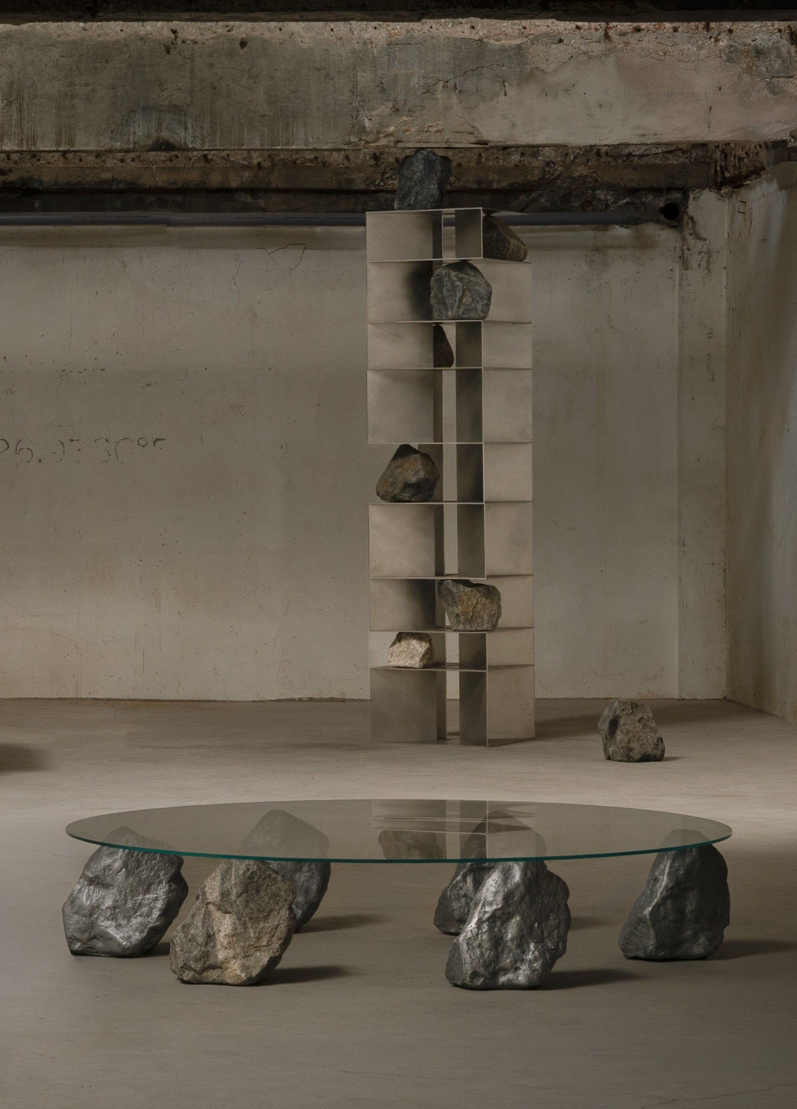 Proportions Of Stone Low Table in Natural Stone, Glass & Aluminum by Lee Sisan 5