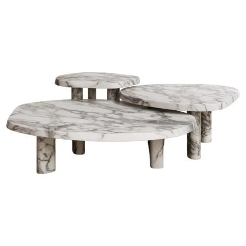 Set of 3 Constantin Coffee Tables in Arabescato Marble by Paloma Editions 1.webp