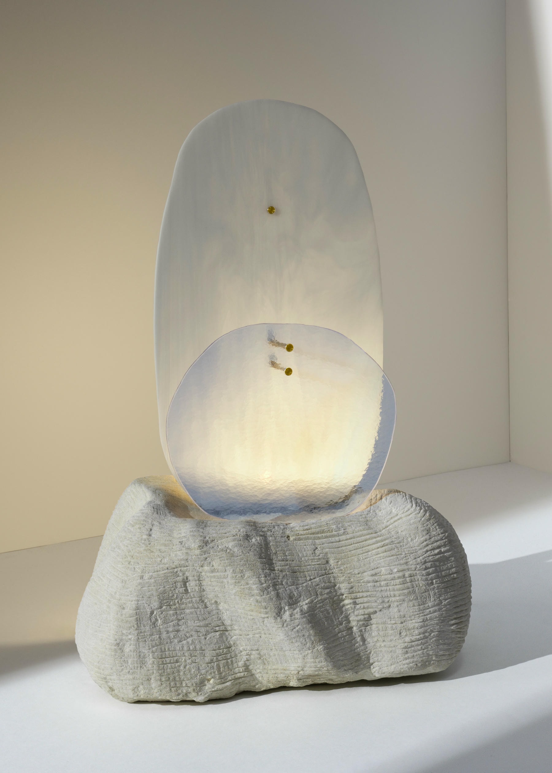 Soft White Translucent Glass and Natural Stone Light Sculpture by Marie Jeunet 2