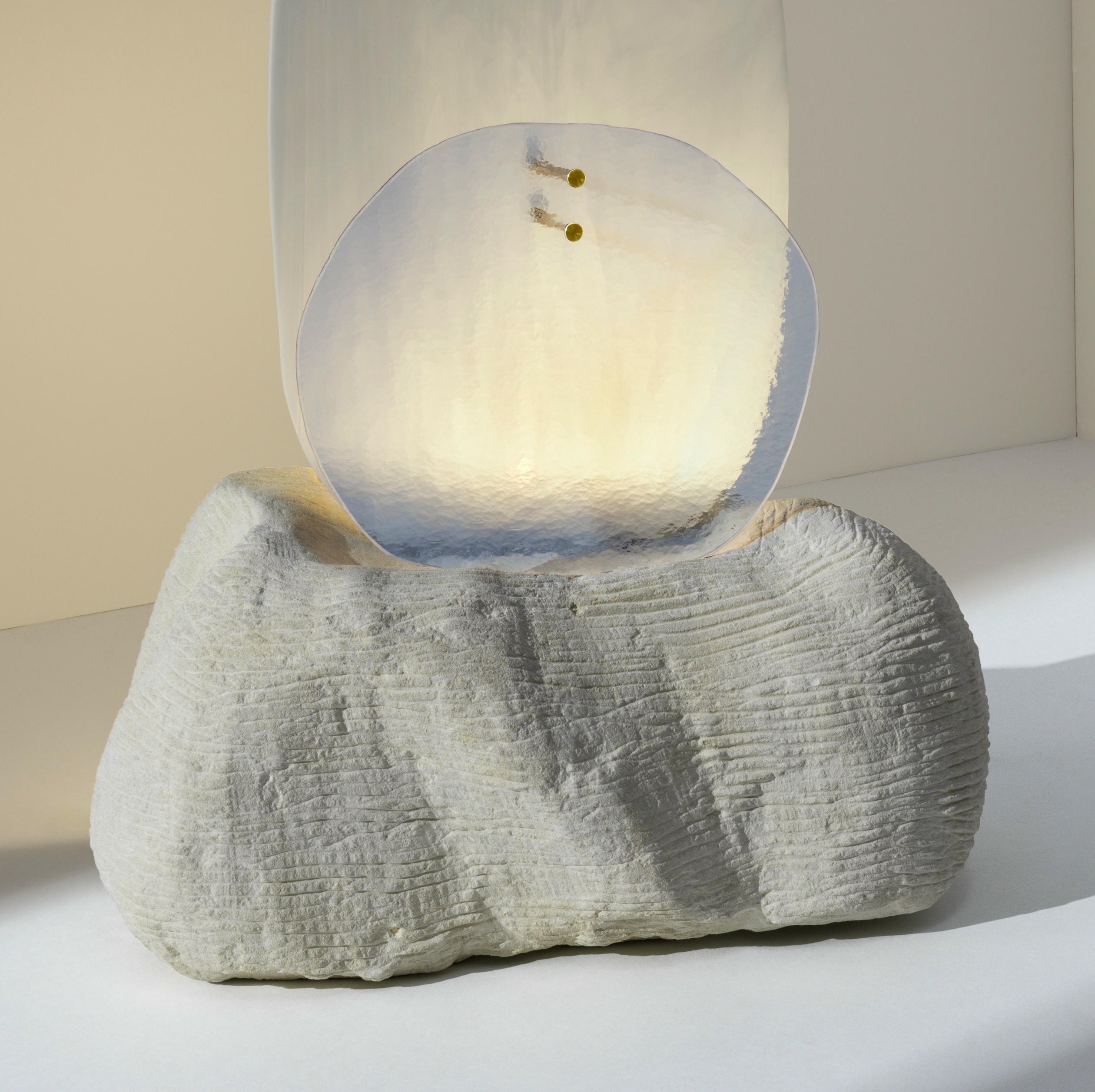 Soft White Translucent Glass and Natural Stone Light Sculpture by Marie Jeunet 3