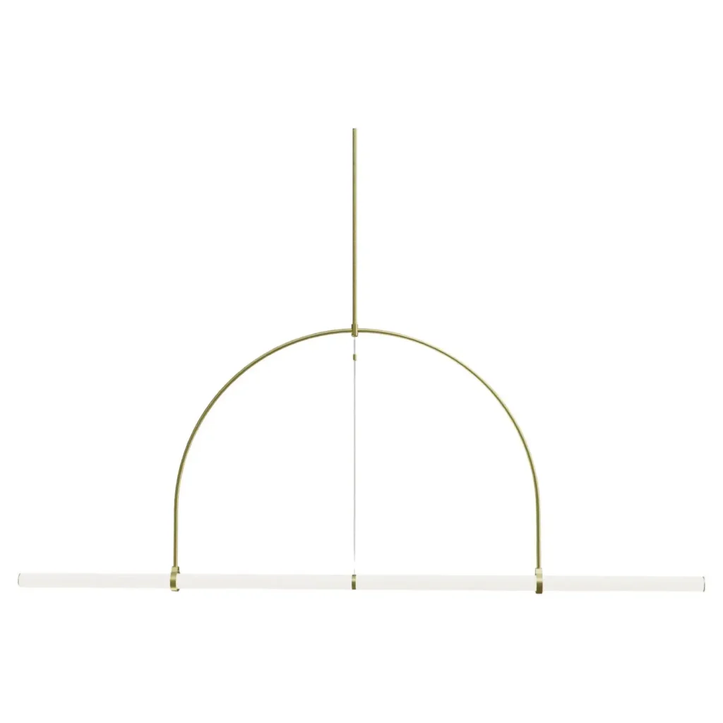 Light Object 015 Arc Pendant with 2 Light Tubes in Brass by Naama Hofman 1