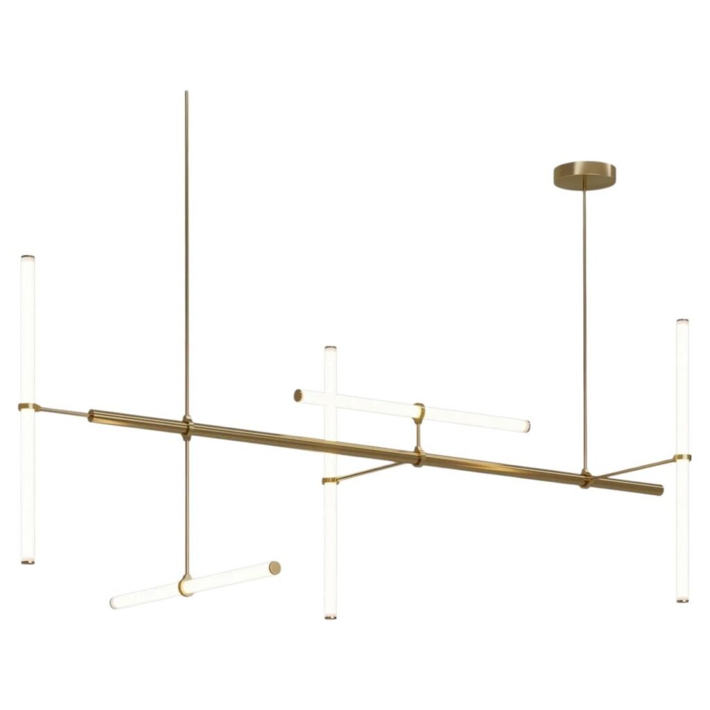 Light Object 023 Pendant with 5 Light Tubes in Brass by Naama Hofman 1