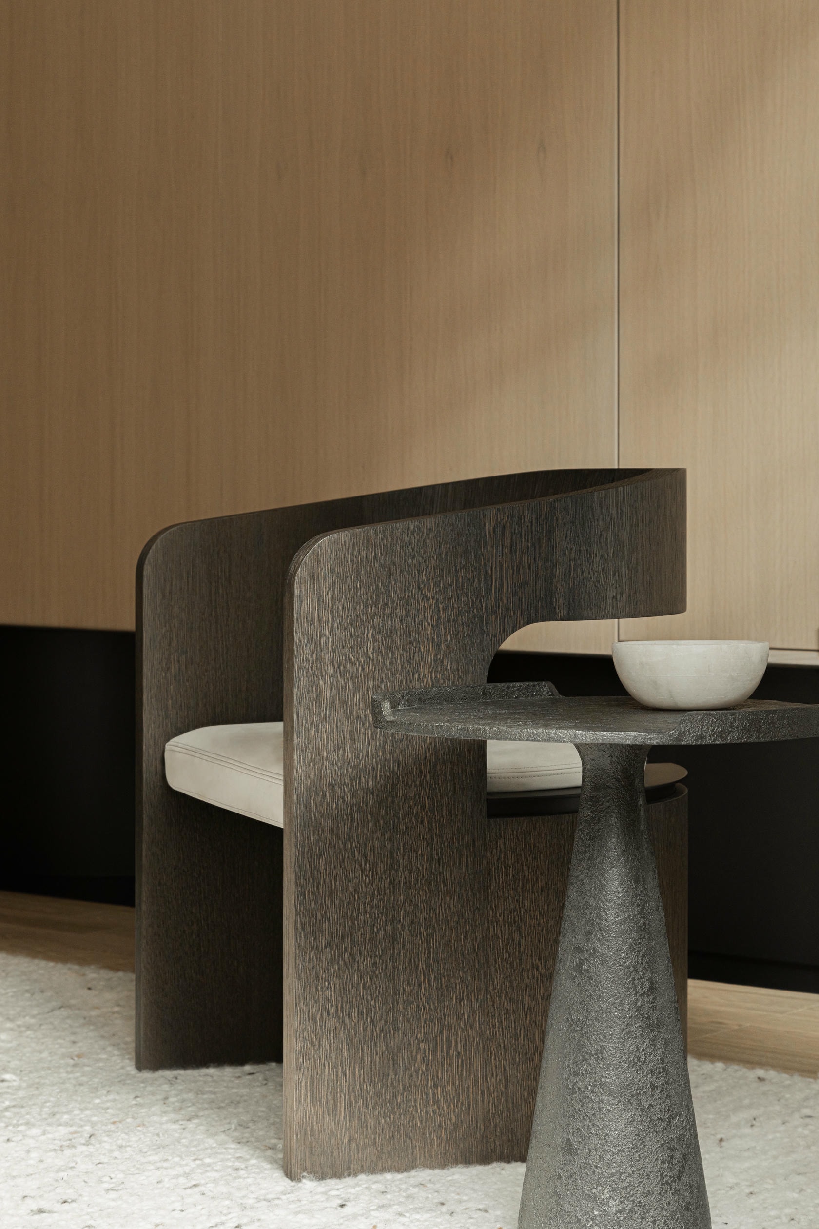Aeneas Lounge Chair in Stained Oak Patinated Bronze Leather by OZA Design 6