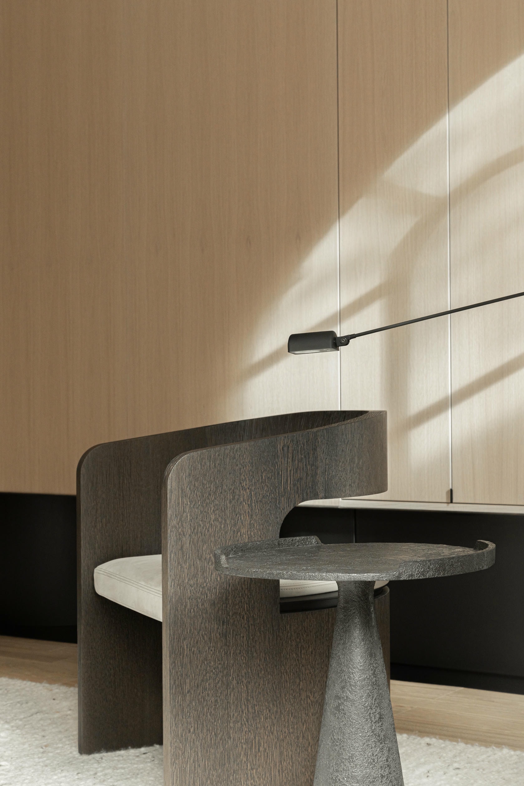 Aeneas Lounge Chair in Stained Oak Patinated Bronze Leather by OZA Design 7