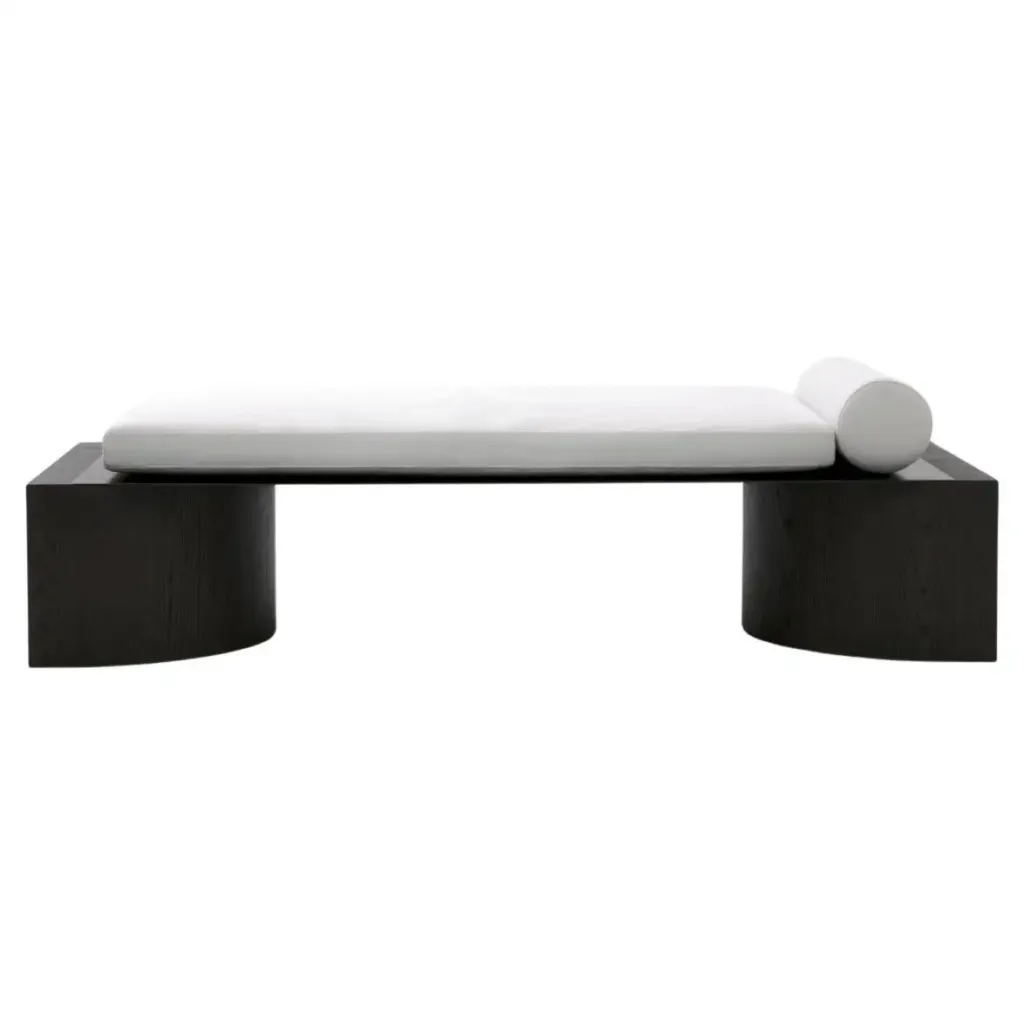 Athena Daybed in Mid Brown Stained Oak, Raw Iron & Linen Fabric by OZA Design 1
