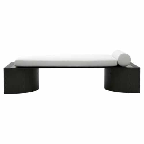 Athena Daybed in Mid Brown Stained Oak Raw Iron Linen Fabric by OZA Design 1