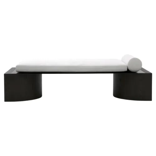 Athena Daybed in Mid Brown Stained Oak, Raw Iron & Linen Fabric by OZA Design 1