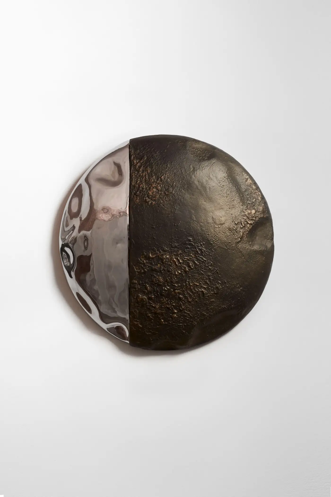 Couplet I Unique Round Wall Mirror in Plated Cast Aluminum by Studio Ayse Demir 2