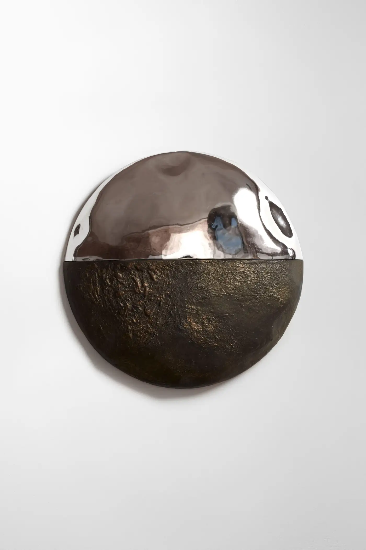 Couplet I Unique Round Wall Mirror in Plated Cast Aluminum by Studio Ayse Demir 4