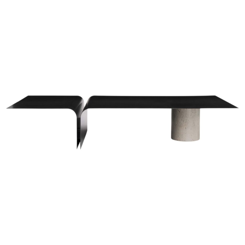 Enyo Coffee Table in Travertine & Blackened Brass by OZA Design 1