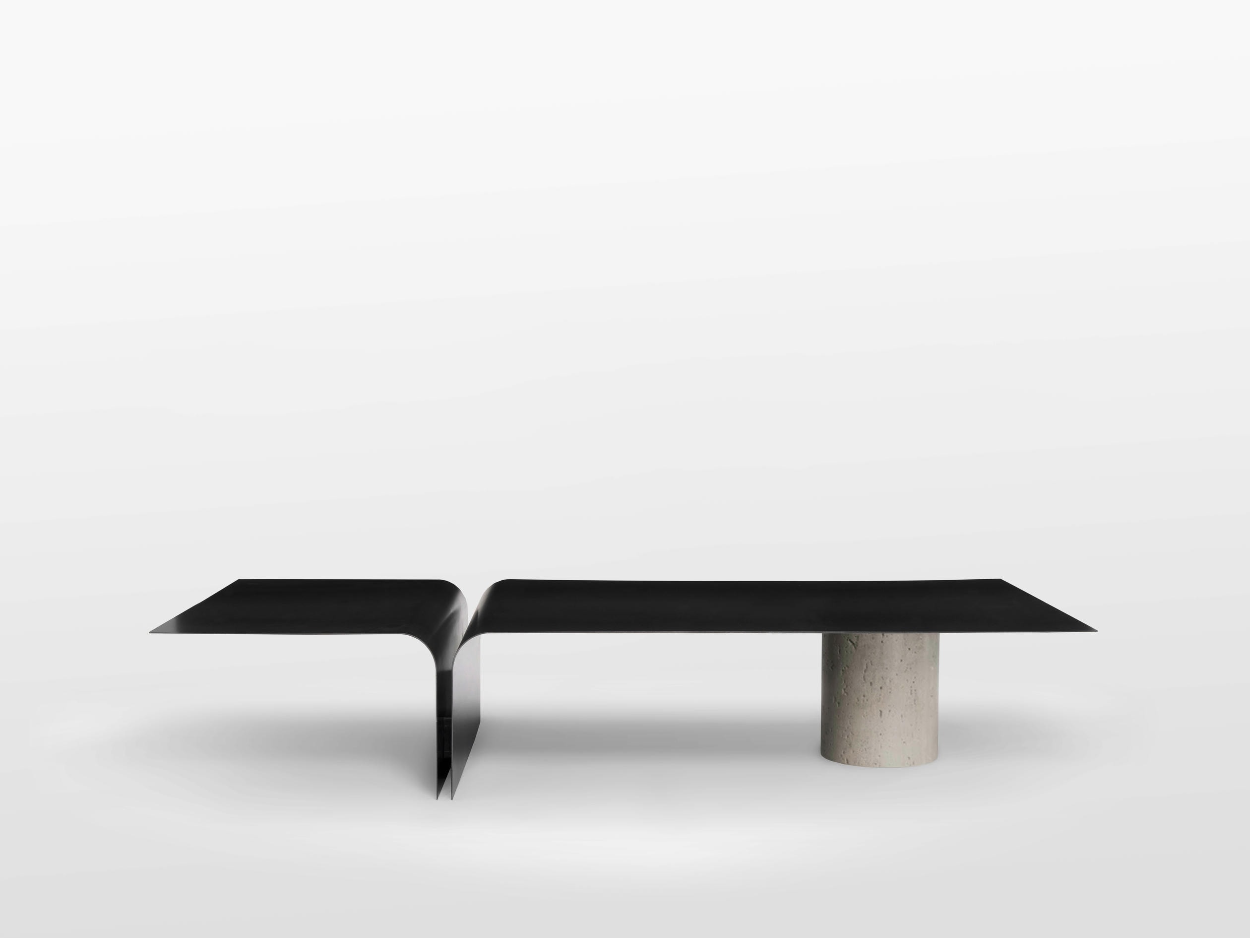 Enyo Coffee Table in Travertine & Blackened Brass by OZA Design 2