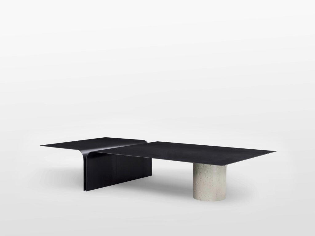 Enyo Coffee Table in Travertine & Blackened Brass by OZA Design 3
