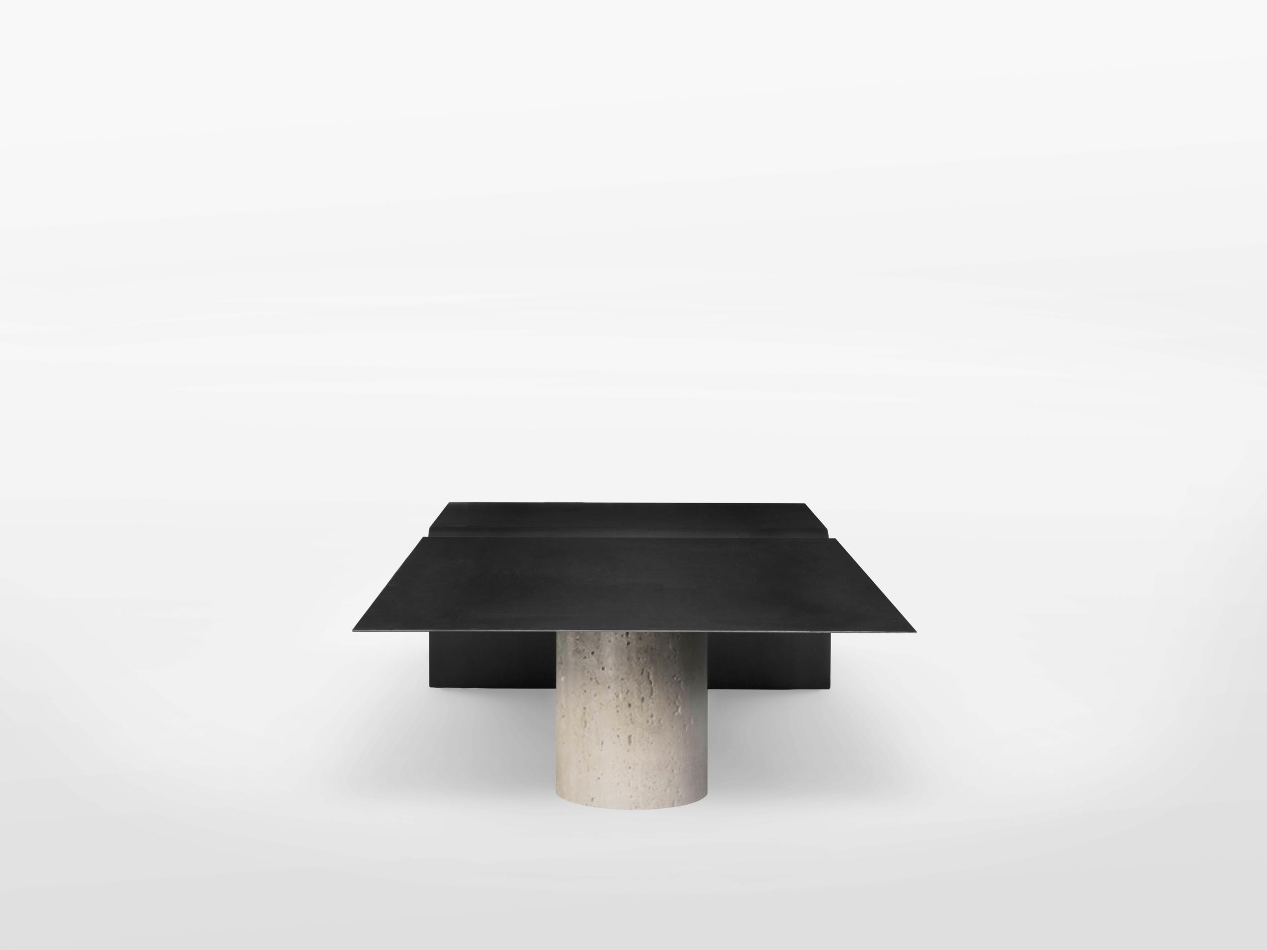 Enyo Coffee Table in Travertine & Blackened Brass by OZA Design 4