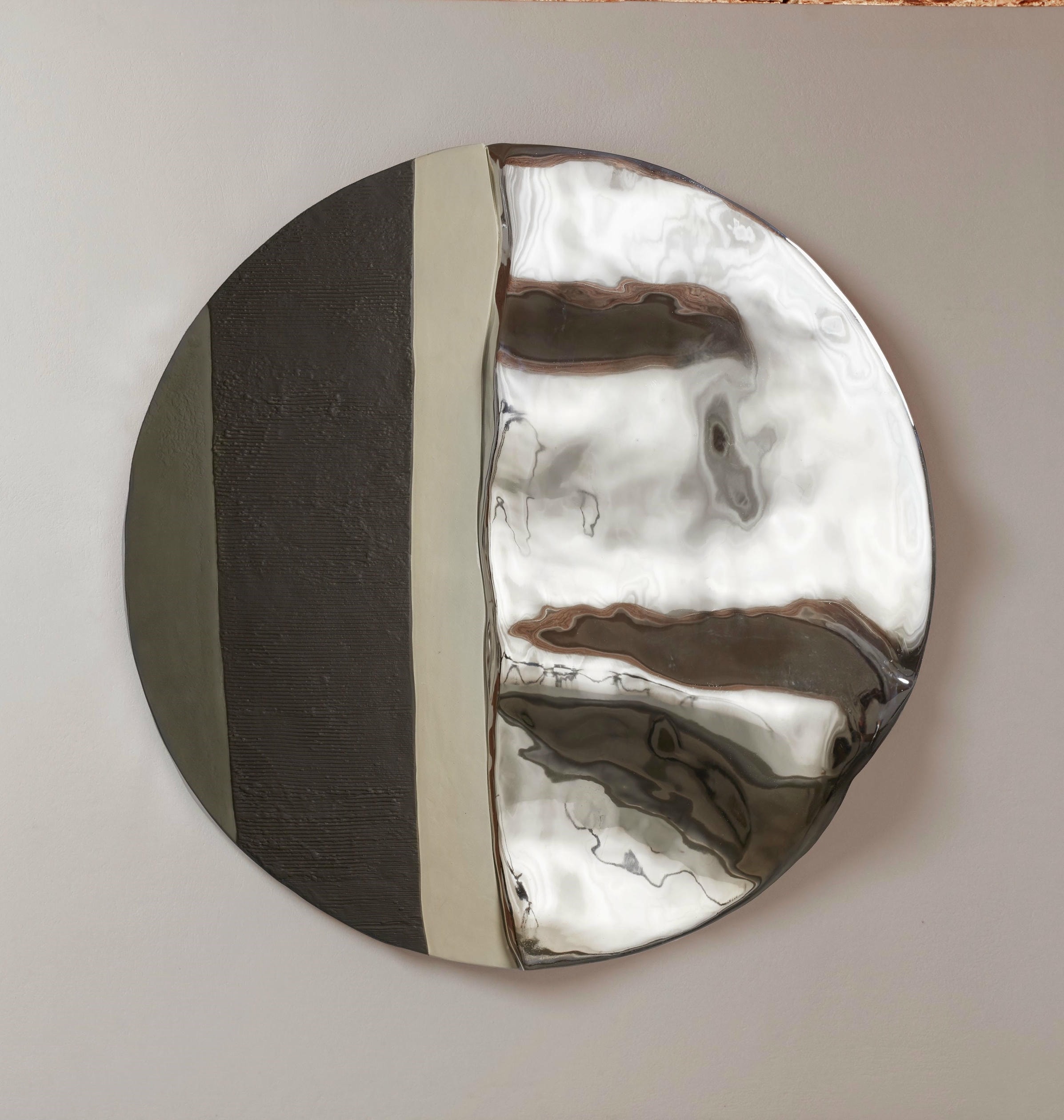 Mime II Unique Round Wall Mirror in Plated Cast Aluminum by Studio Ayse Demir 2