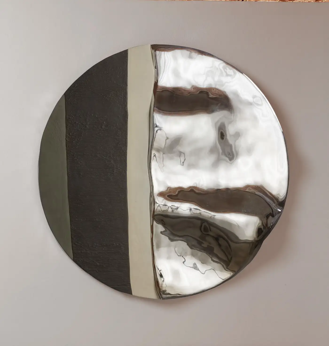 Mime II Unique Round Wall Mirror in Plated Cast Aluminum by Studio Ayse Demir 2