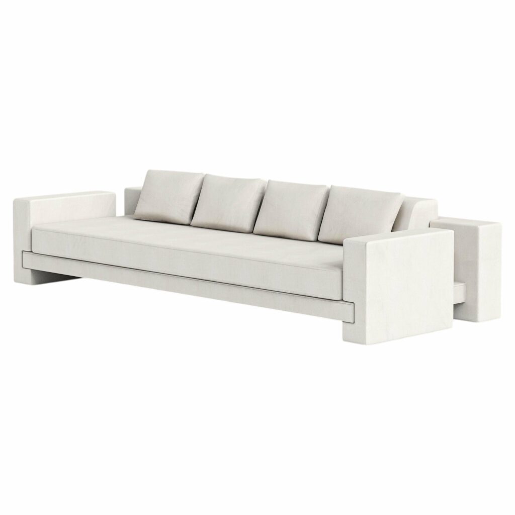 Odysseus Fully Upholstered Sofa in White Linen Fabric by OZA Design 1
