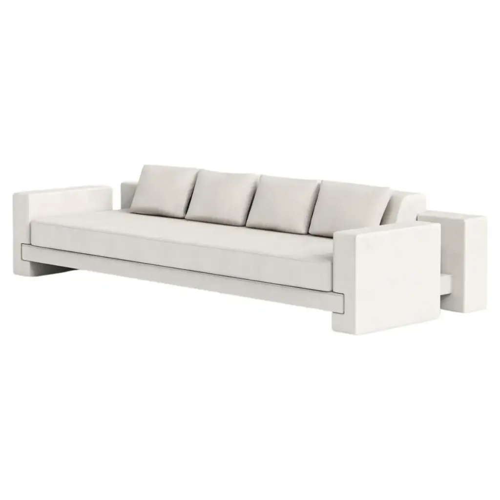 Odysseus Fully Upholstered Sofa in White Linen Fabric by OZA Design 1