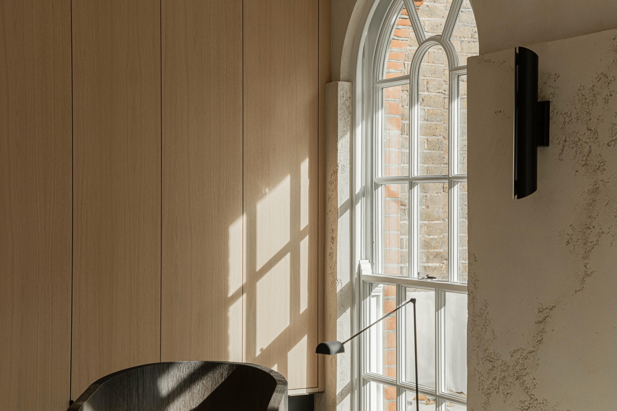 Prometheus Wall Light in Blackened Brass Sandblasted Glass by OZA Design 7