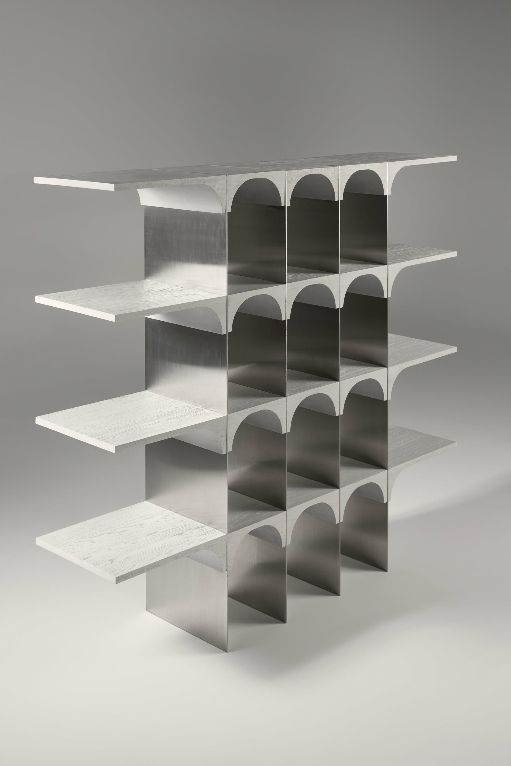 Enclave Shelving Unit Solid Oak and Stainless Steel by Cezar Moldovan x Arbore 17