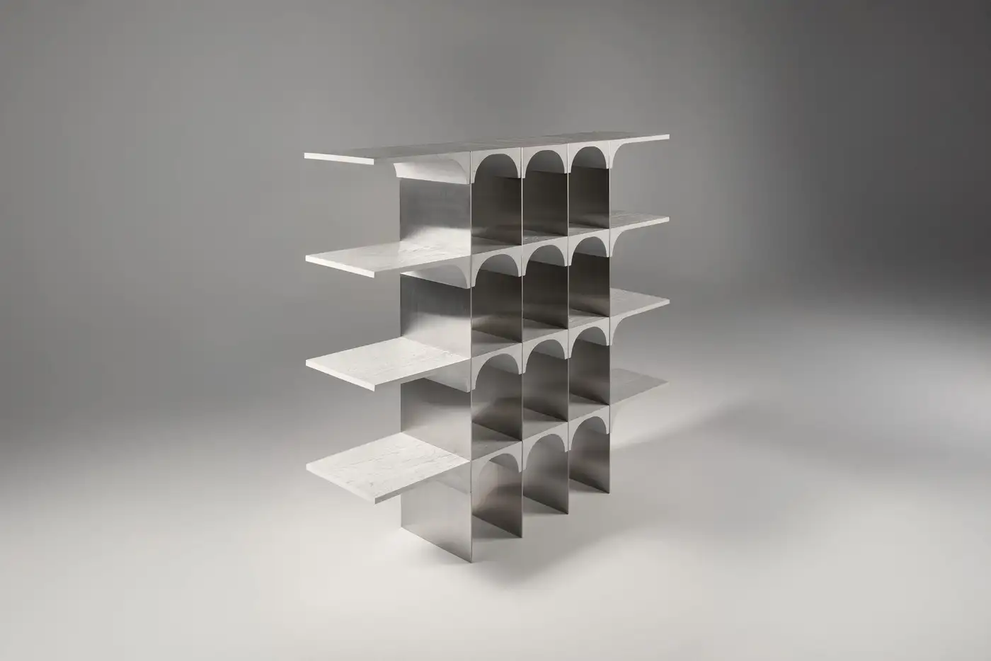 Enclave Shelving Unit, Solid Oak and Stainless Steel by Cezar Moldovan x Arbore 5