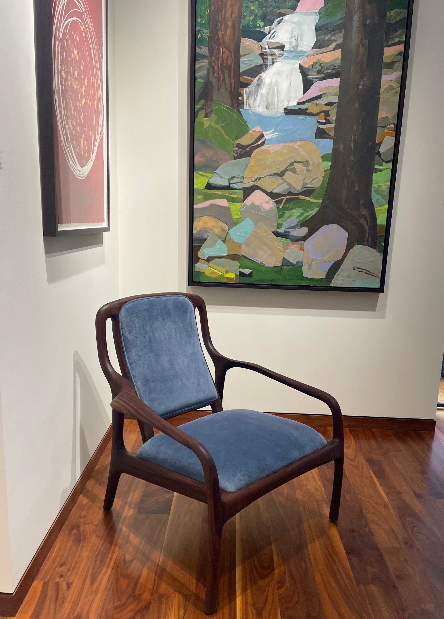 Karnali Armchair in Walnut with Blue Velvet Upholstery by Brian Fireman Design 3