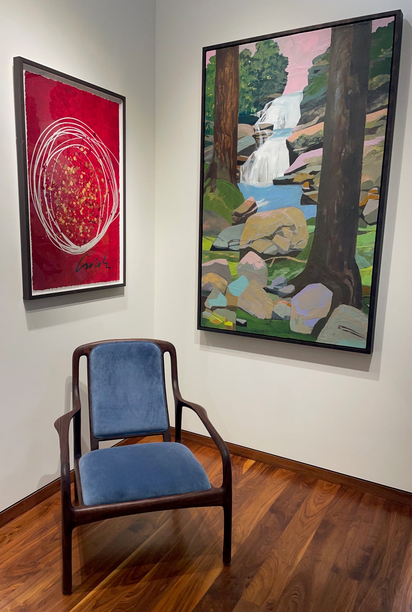 Karnali Armchair in Walnut with Blue Velvet Upholstery by Brian Fireman Design 6