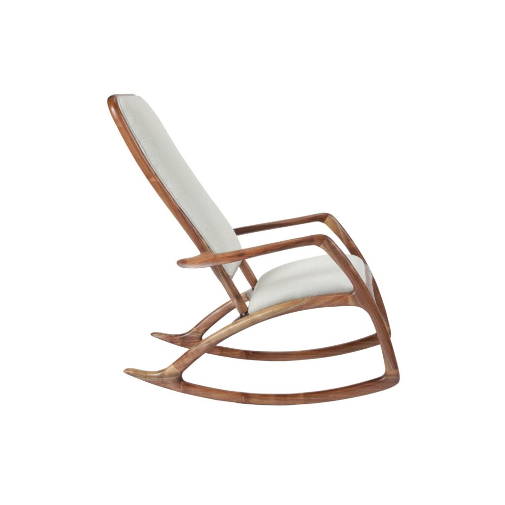 Rocker Chair in Walnut with Linen Upholstery by Brian Fireman Design 1