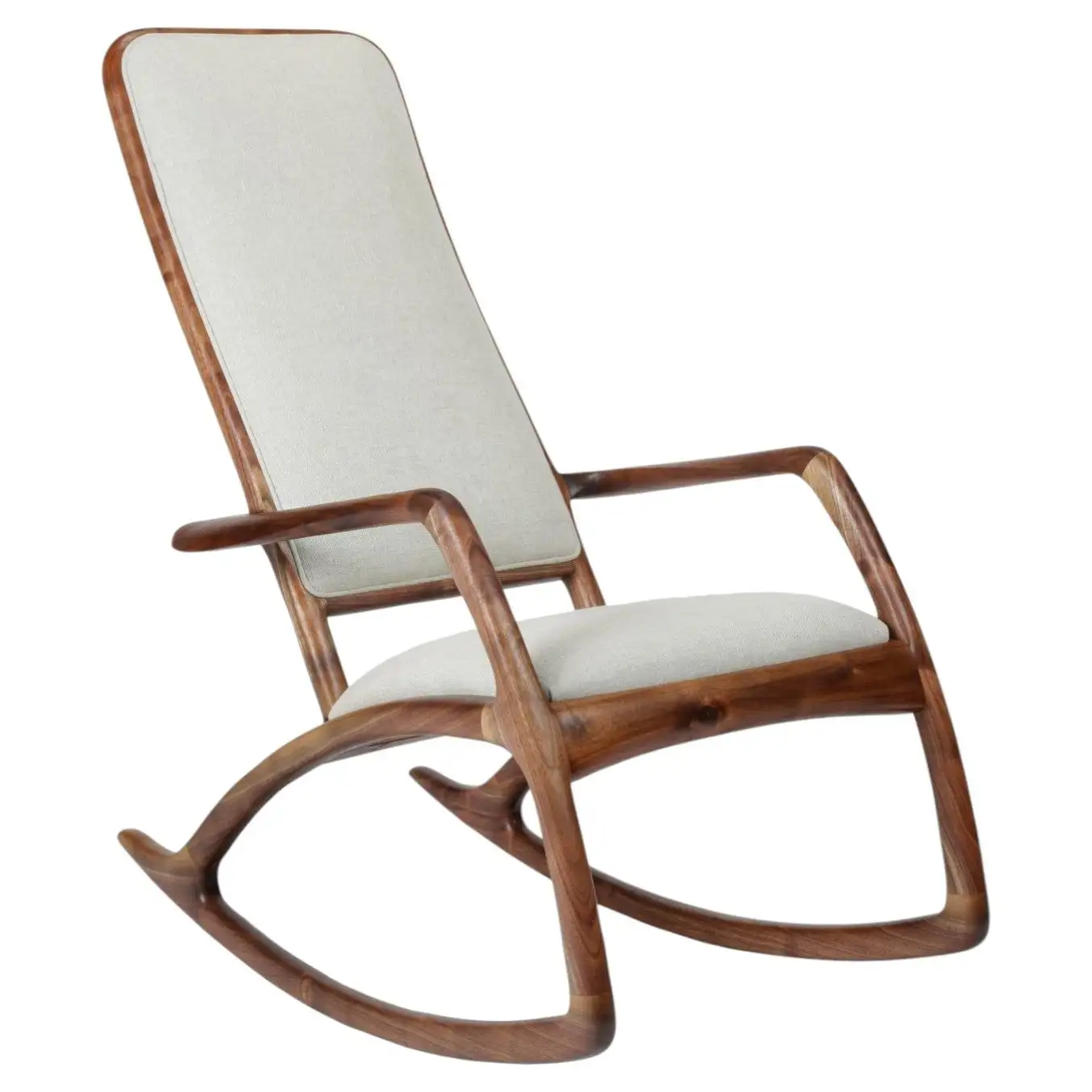Rocker Chair in Walnut with Linen Upholstery by Brian Fireman Design 1