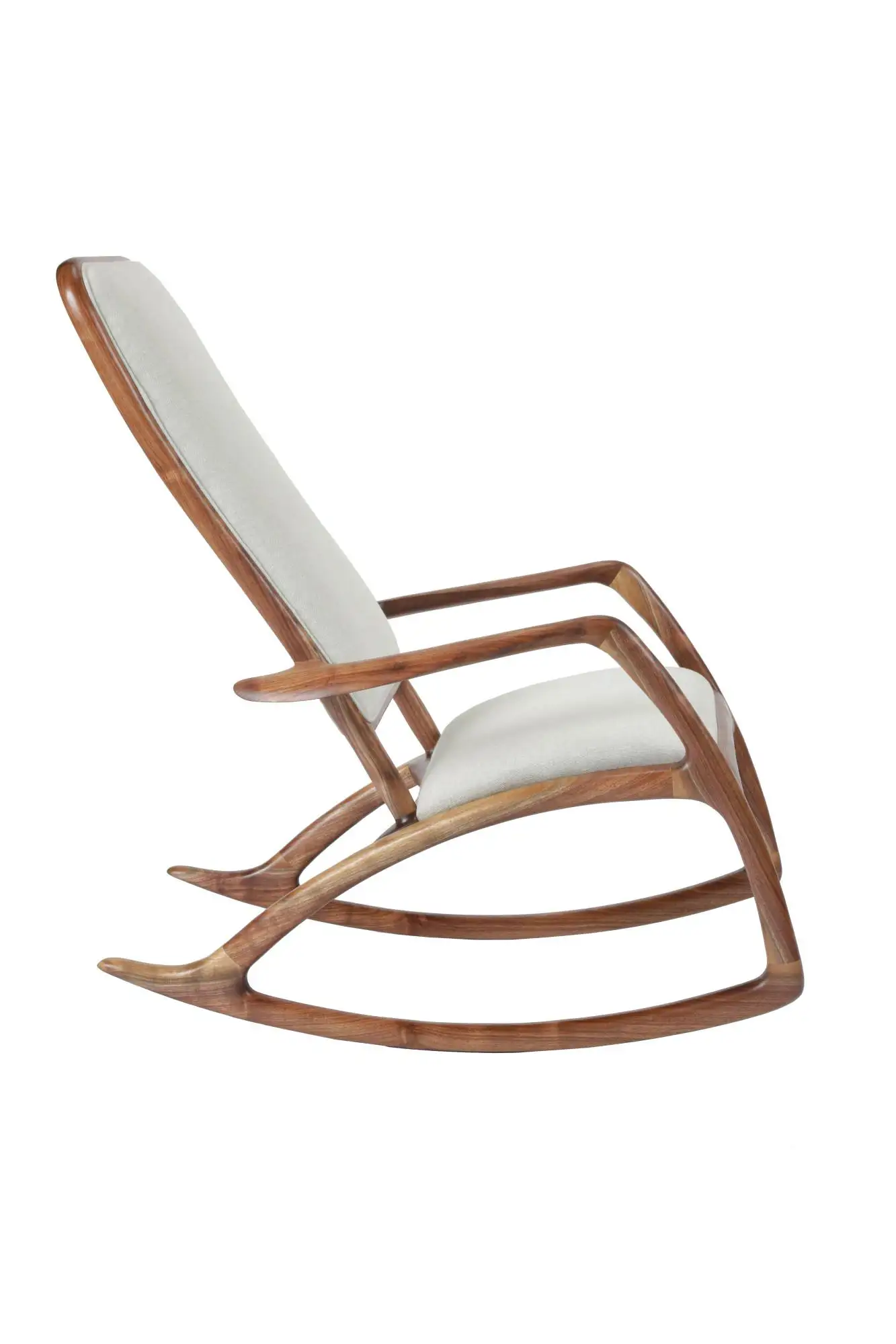 Rocker Chair in Walnut with Linen Upholstery by Brian Fireman Design 2