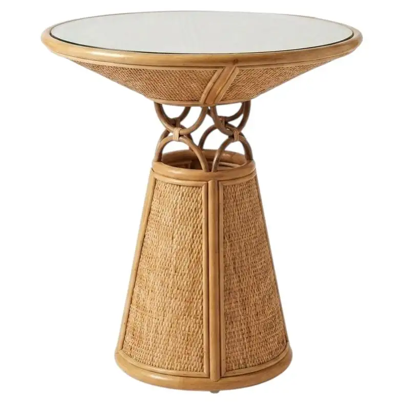Toffee GM Side Table in Stained Rattan and Glass Top by POPUS EDITIONS 1